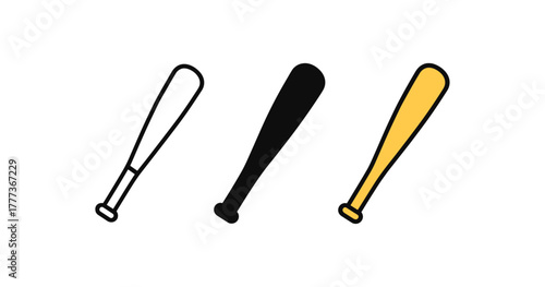 Minimalist baseball bats in outline, silhouette, and colored styles