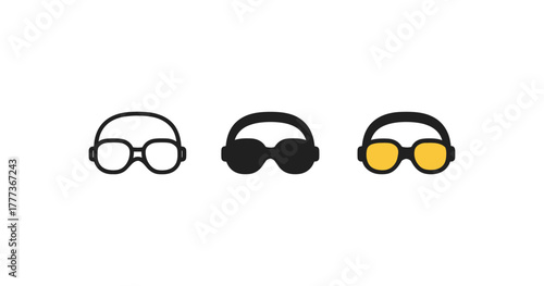 Minimalist sunglass icons in monochrome and yellow variations