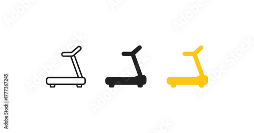 Minimalist treadmill icons in black, yellow, and outline styles