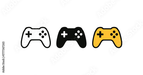 Simple game controller icons in monochrome and yellow styles