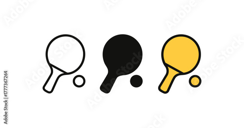 Minimalist table tennis paddles and balls set in three styles