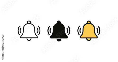 Simple notification bells in flat style with vibrating motion icons