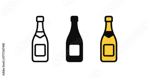 Minimalist bottle icon set with black and gold variants