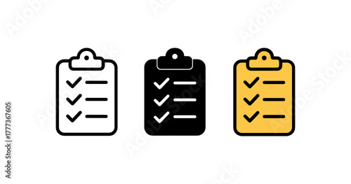 Set of clipboards with check marks in minimalistic style