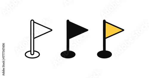 Minimalist tri-color flag icons: outline, solid, and colorful designs