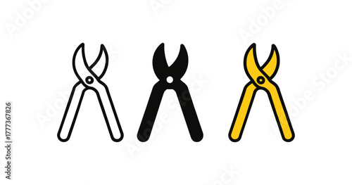 Set of pruning shears icons in minimalist style on white background