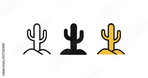 Minimalist cactus icons in monochrome and color variations for design projects