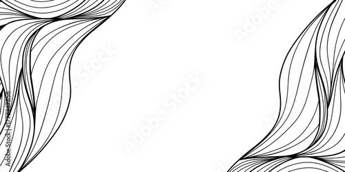 Decorative ornamental pattern background. Vector line wave on white background. Abstract line flow border background. Elegant curved monochrome wave patterns forming artistic frame design.
