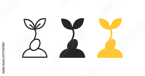 Minimalist plant icons in linear and solid styles for nature and growth themes