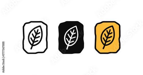 Minimalist leaf icons in simple bold design with organic shapes
