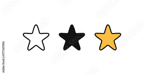 Simple trio of stars in outline, solid, and filled styles