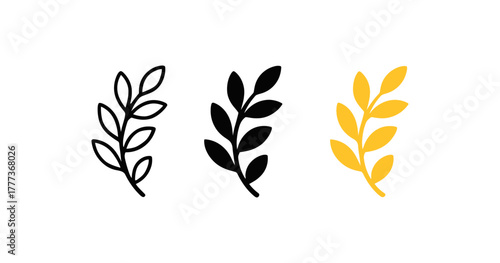 Minimalist linear leaf set in monochrome and gold on white background