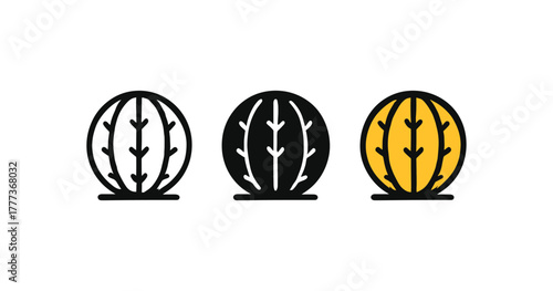 Minimalist cactus icons in monochrome and yellow variations