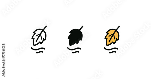 Minimalist leaf icons in autumn colors with decorative lines