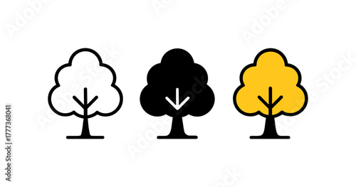 Simple tree icons in modern colorful outline design