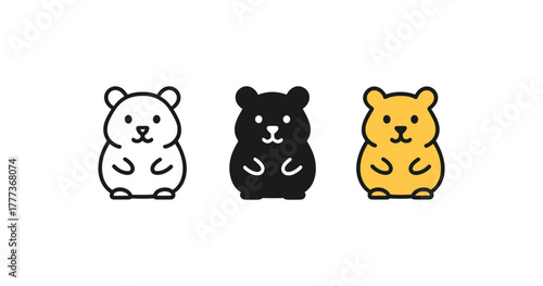 Adorable linear hamster icons in black, white, and yellow