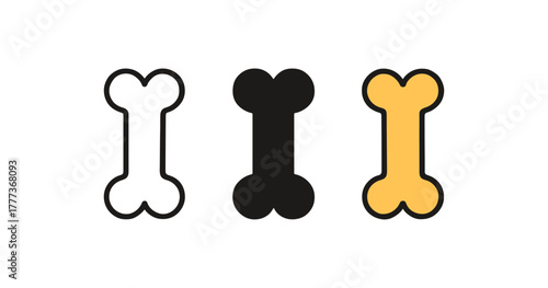 Minimalist dog bone icons in trio color variations for pet-themed projects