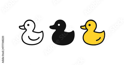 Minimalist duck icons: monochrome and yellow variations for designs