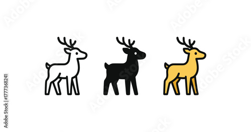 Minimalist reindeer icons in black, white, and gold