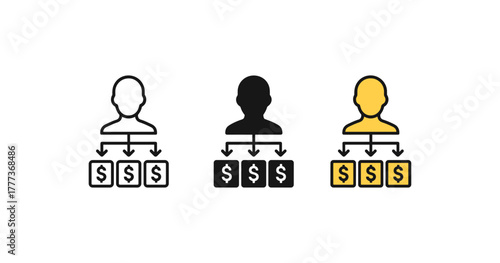 Minimalistic conceptual icons of income distribution with diverse profiles