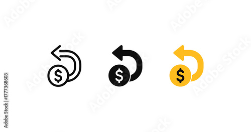 Refund icons set in minimalist style with arrows and dollar symbols