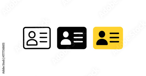 Identification card icon set in minimalist style