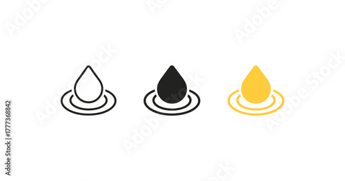 Minimalist raindrop icon set in black and yellow outline style