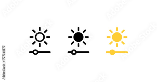 Brightness adjustment icons with sun symbols in minimalist linear style