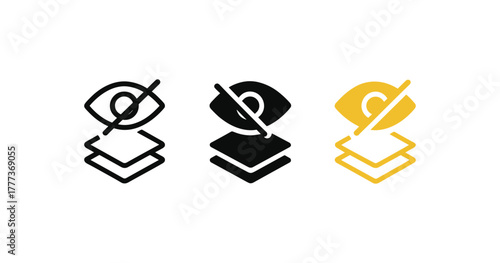 Minimalist no visibility icon set in black and yellow