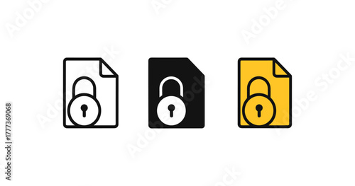 Secure document icons with padlocks in colorful minimalist style for privacy concepts