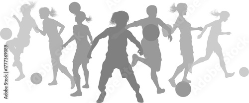 Silhouette soccer football player set. Active sports people healthy players fitness silhouettes concept.