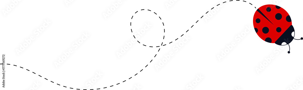 Fototapeta premium ladybug icon set. Ladybugs flying on dotted route. Cute ladybug characters collection. Ladybug with dotted path. Ladybugs flying on dotted route. illustration isolated on white.