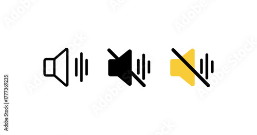 Sound and mute icon set in flat style for volume control and audio settings