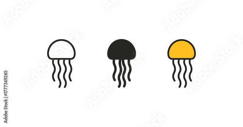 Minimalist jellyfish icons in monochrome and yellow accent designs