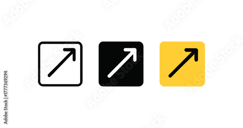 Minimalist arrow icons set in monochrome and yellow variants