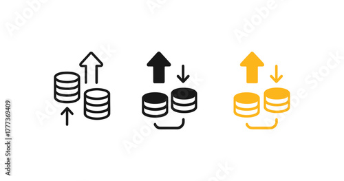 Money transfer icons set with up and down arrows in minimalist style