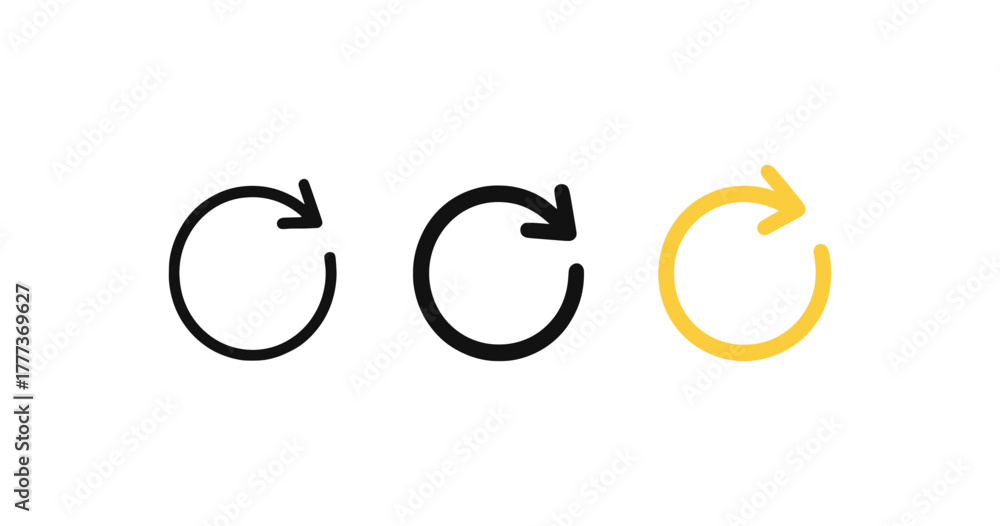 Fototapeta premium Minimalist circular arrow icons in black and yellow for refresh and reload