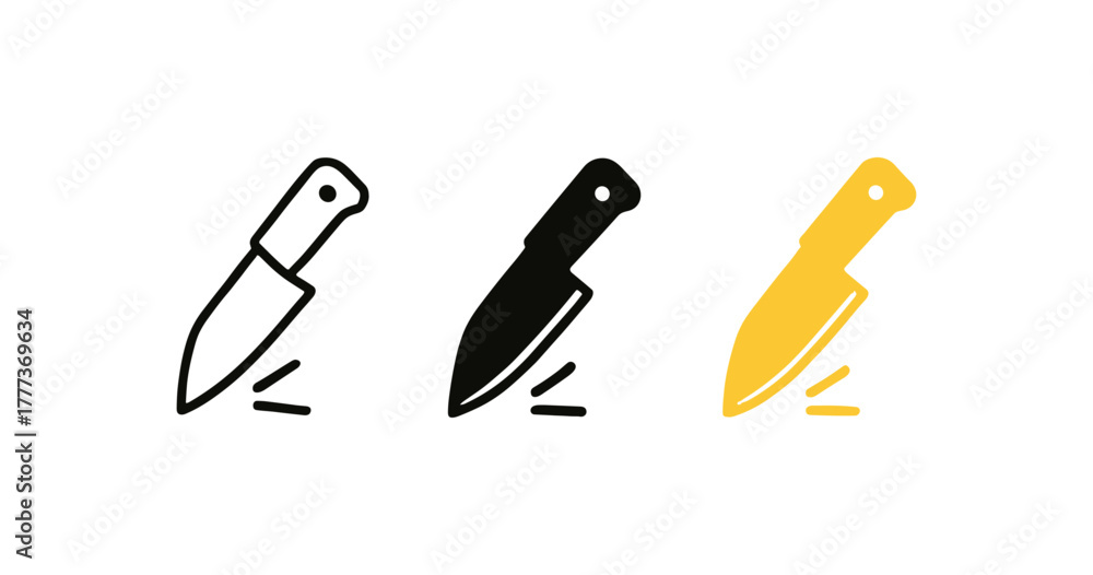Obraz premium Collection of knife icons in minimalistic linear, solid, and outline styles for culinary design projects