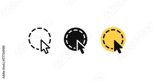 Minimal cursor clicking icons set in linear and filled styles