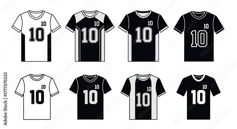 Fototapeta premium Variety of sports jerseys with the number ten displayed prominently