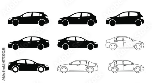 Variety of modern car silhouettes presented in a clean minimalist style