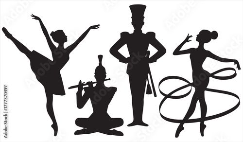 Elegant vector of performing artists dancing and playing music