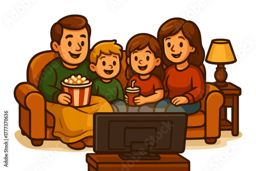 Family watching tv cartoon icon ,home, cozy, winter, holiday, movie