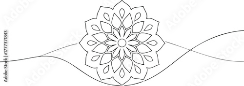 Black and white mandala with wavy lines line art symmetrical