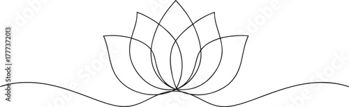 Black outline lotus flower on white background black and white