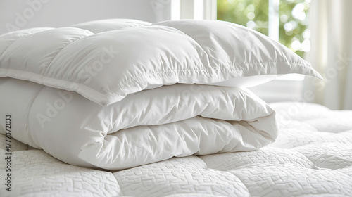 Folded White Comforter on Bed