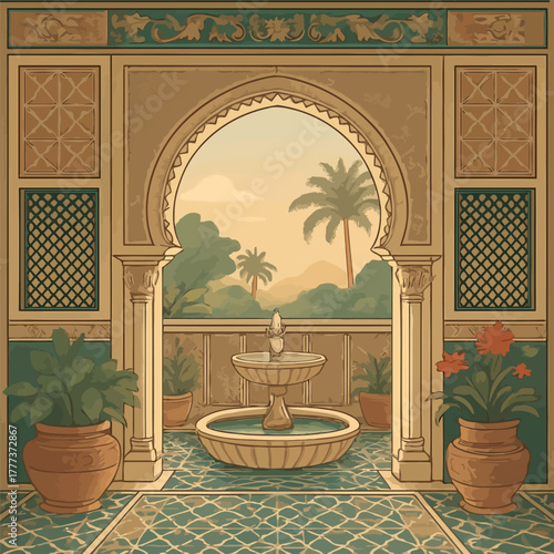 Andalusian Courtyard with Fountain  with calm