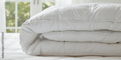 Folded White Comforter on Bed