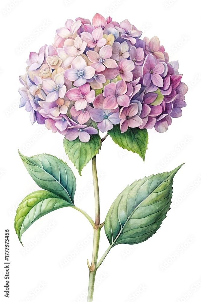 Fototapeta premium Watercolor Pink and Purple Hydrangea Flower Illustration isolated on Transparent Background