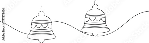 Two decorative bells on a wavy line decoration